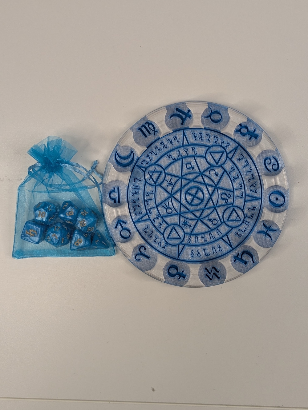 DND RPG Table Games Dice Tray‎ And Dice Set Blue/White